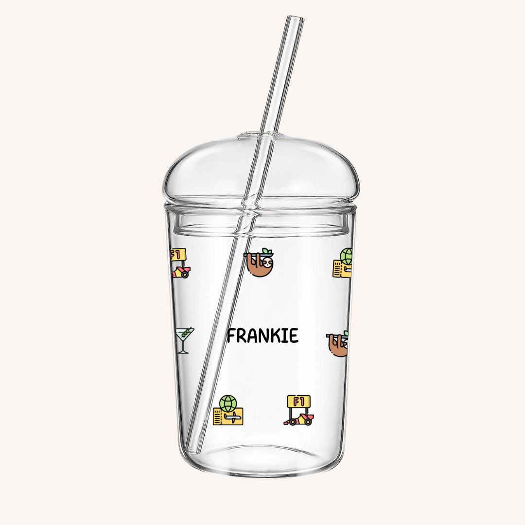 Personalised Glass Straw Cup - Colour