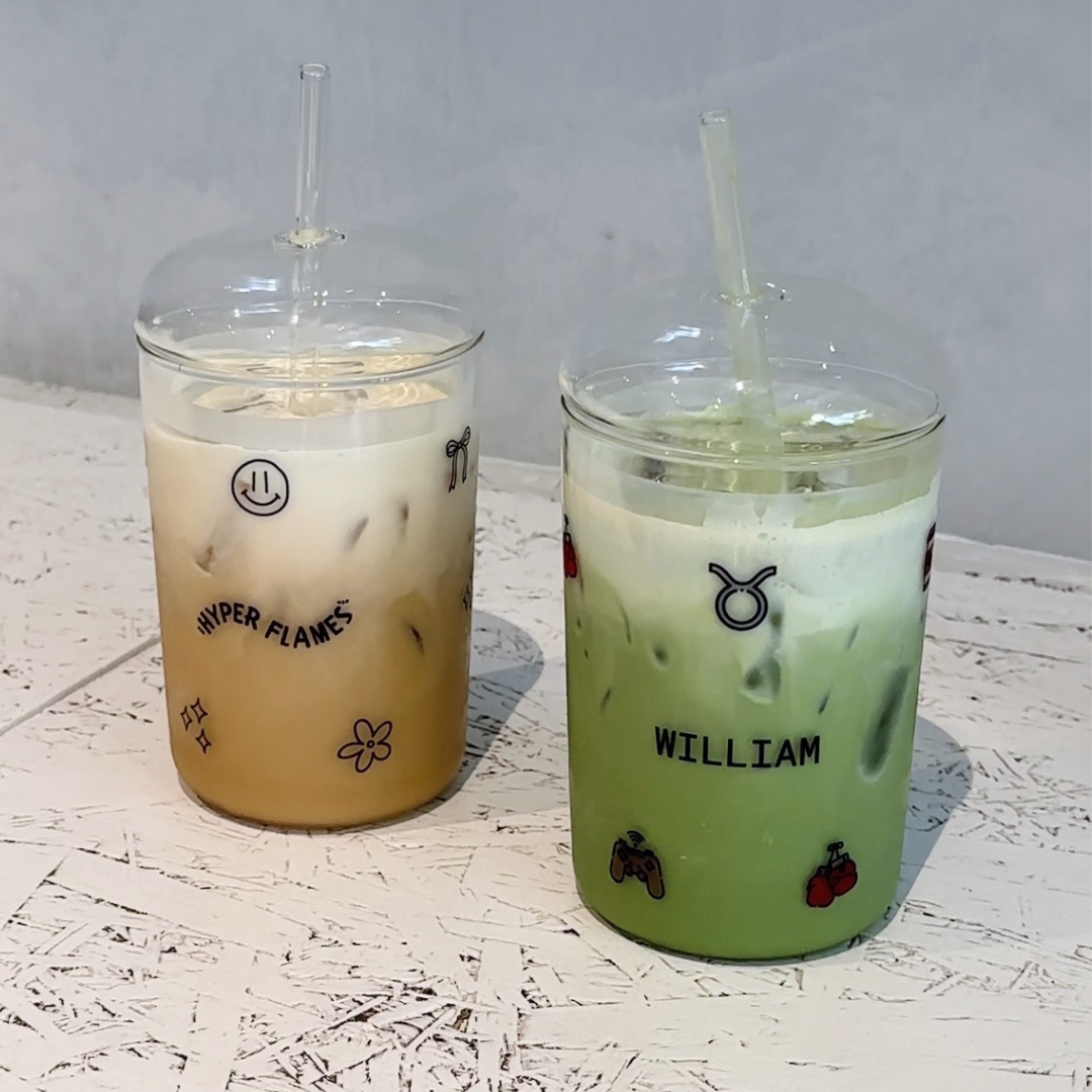 Personalised Glass Straw Cup - Colour