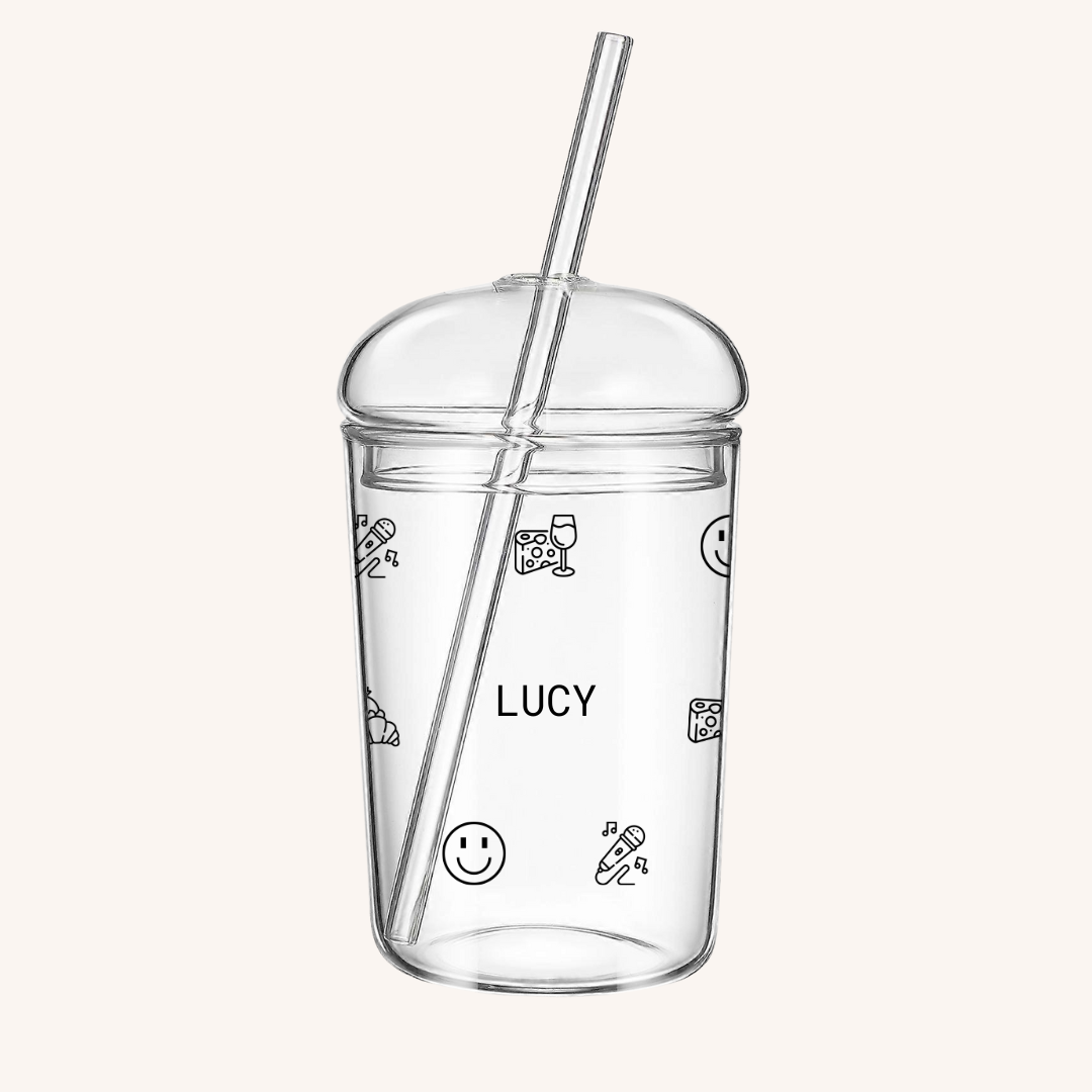 Personalised Glass Straw Cup